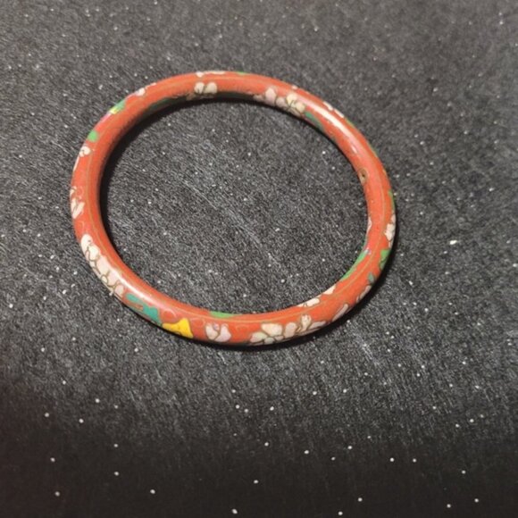 Vintage Cloisonne floral bangle bracelet - Picture 2 of 4